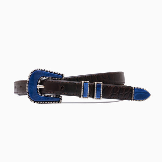 Brązowy wąski pasek "Croco Cowboy"